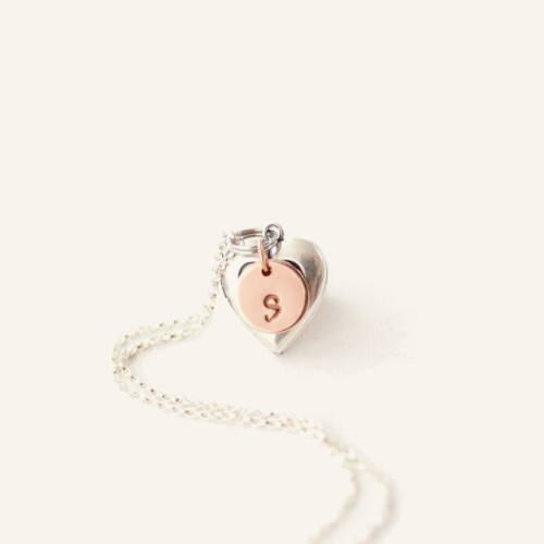 Tiny Silver Heart Locket with Initial