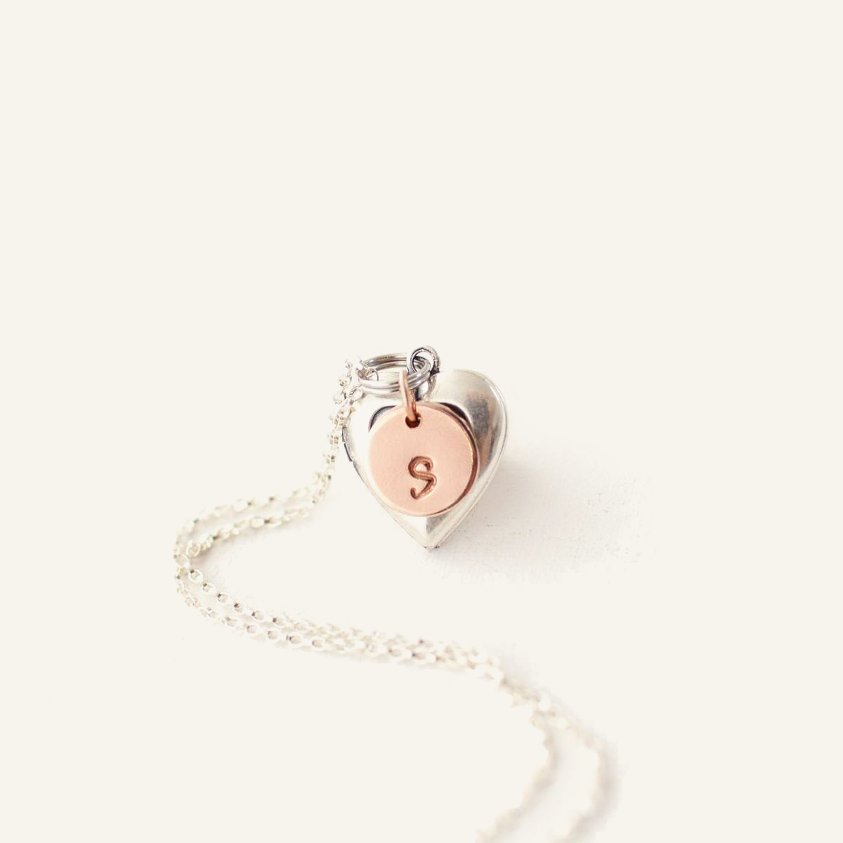 Dainty Antiqued Sterling Silver Heart Locket with Initial-new background