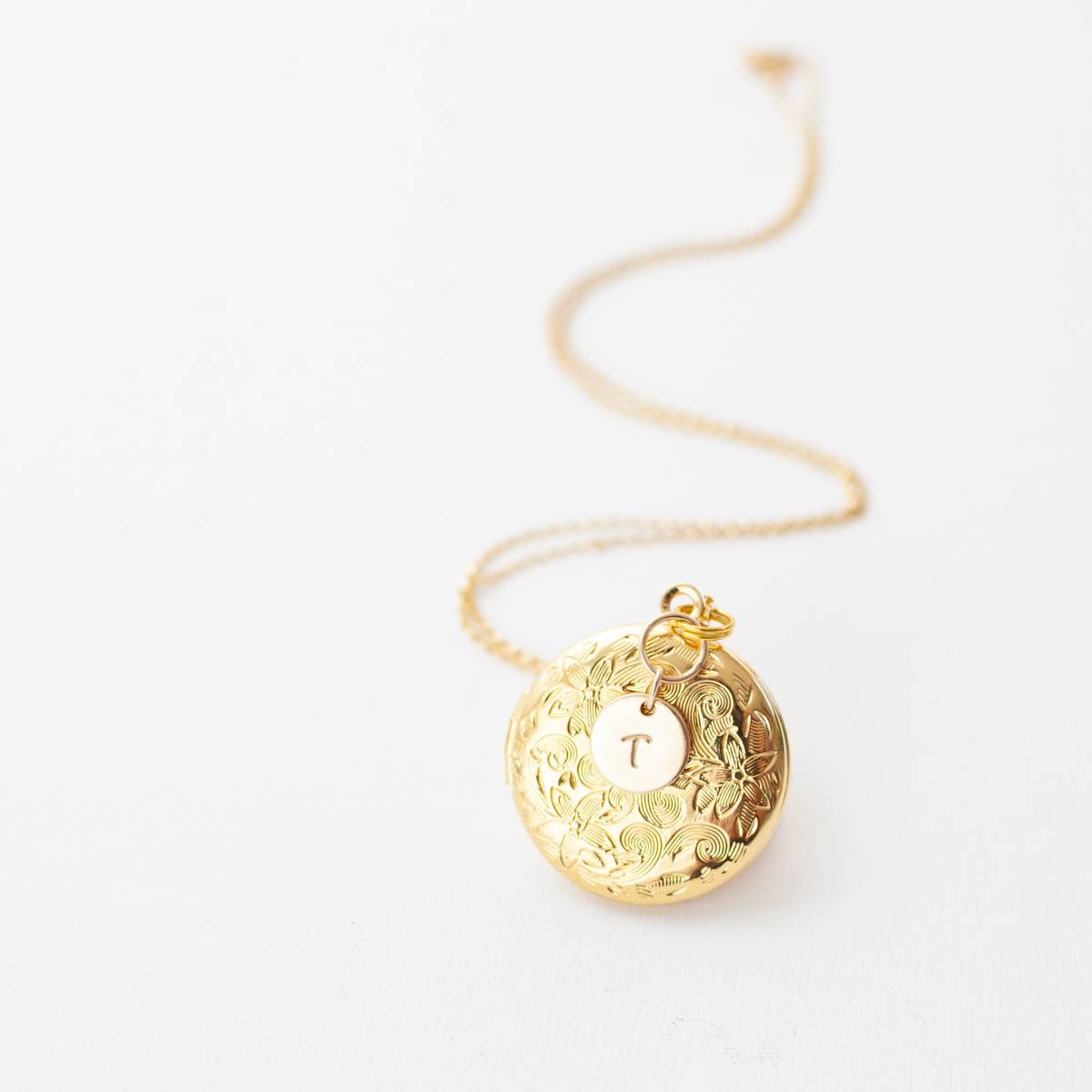 Vintage Floral Locket with Initial Heart or Disc - Image 4