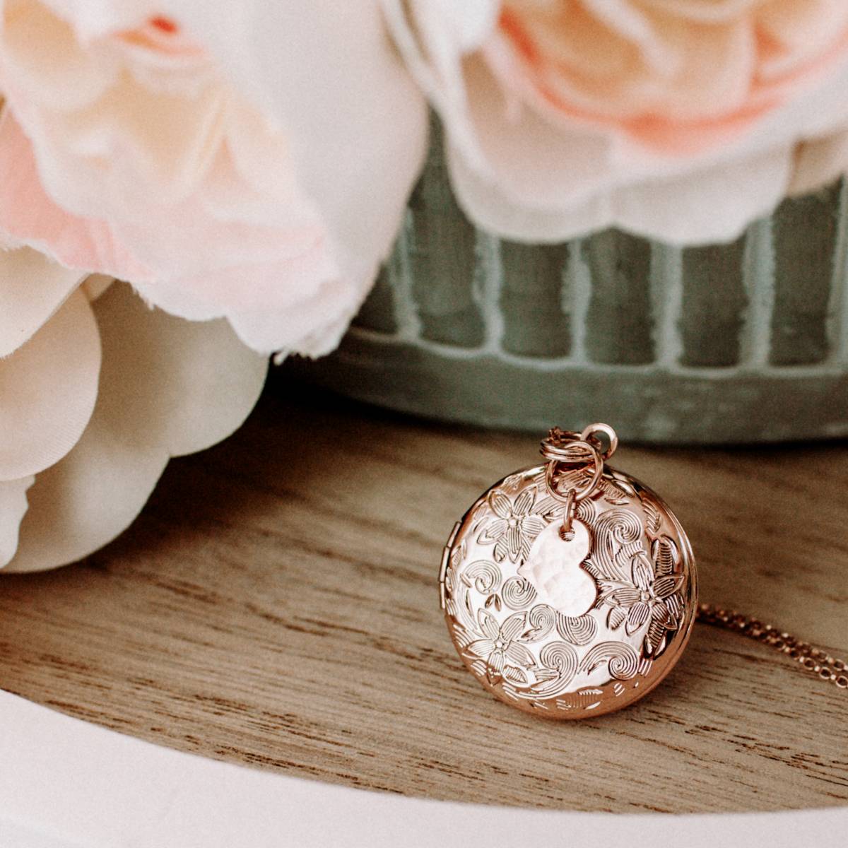 Vintage Floral Locket with Initial Heart or Disc - Image 8