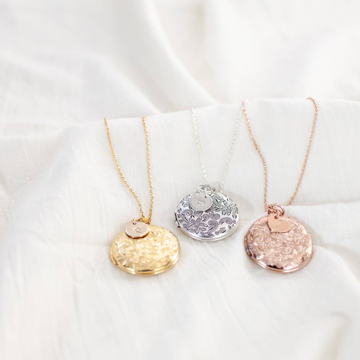 Vintage Floral Locket with Initial Heart or Disc - Image 7