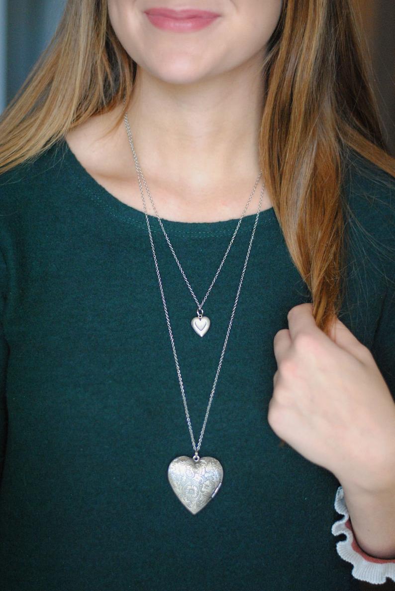 Tiny Silver Heart Locket Necklace - Image 3