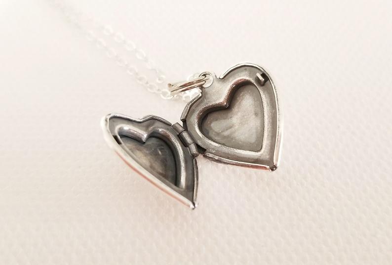 Tiny Silver Heart Locket Necklace - Image 6