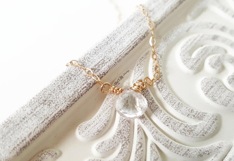 Genuine White Topaz, Blush Moonstone, or Iolite Blue Gemstone Necklace - Image 8