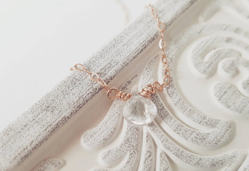 Genuine White Topaz, Blush Moonstone, or Iolite Blue Gemstone Necklace - Image 9