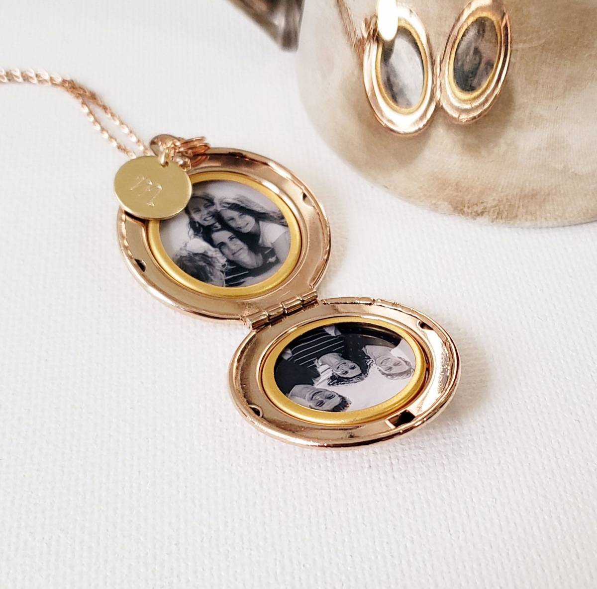 Forget Me Not Locket in Antique Silver, Rose Gold and Gold with Initial - Choose 0-2 Photos - Image 6