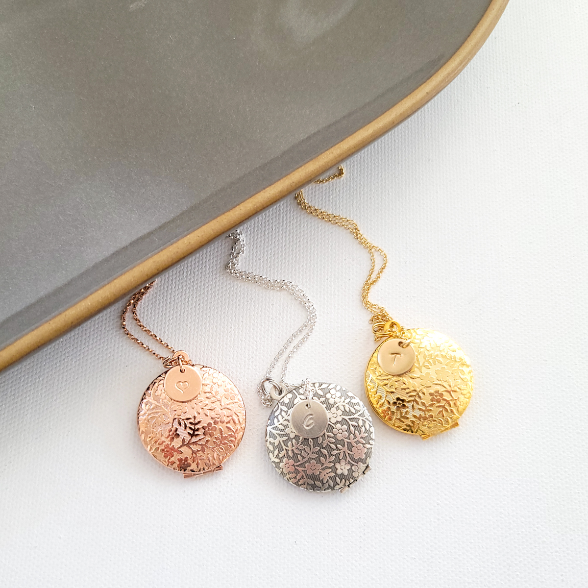 Forget Me Not Locket in Antique Silver, Rose Gold and Gold with Initial - Choose 0-2 Photos - Image 8