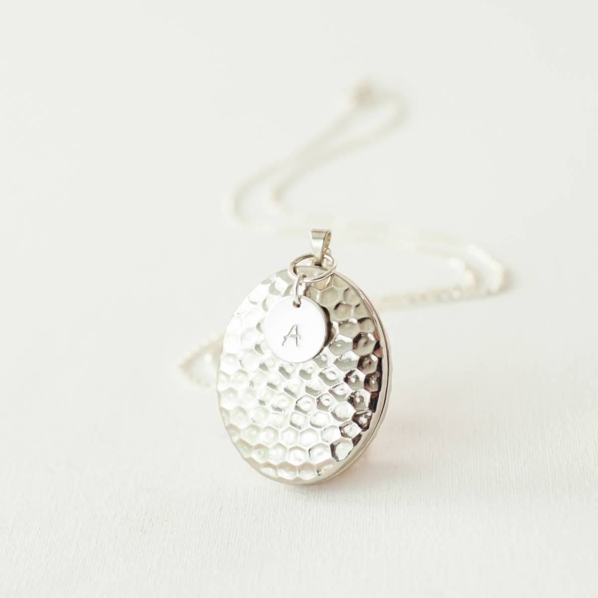 Hammered Oval Locket with Initial Tag - Image 2