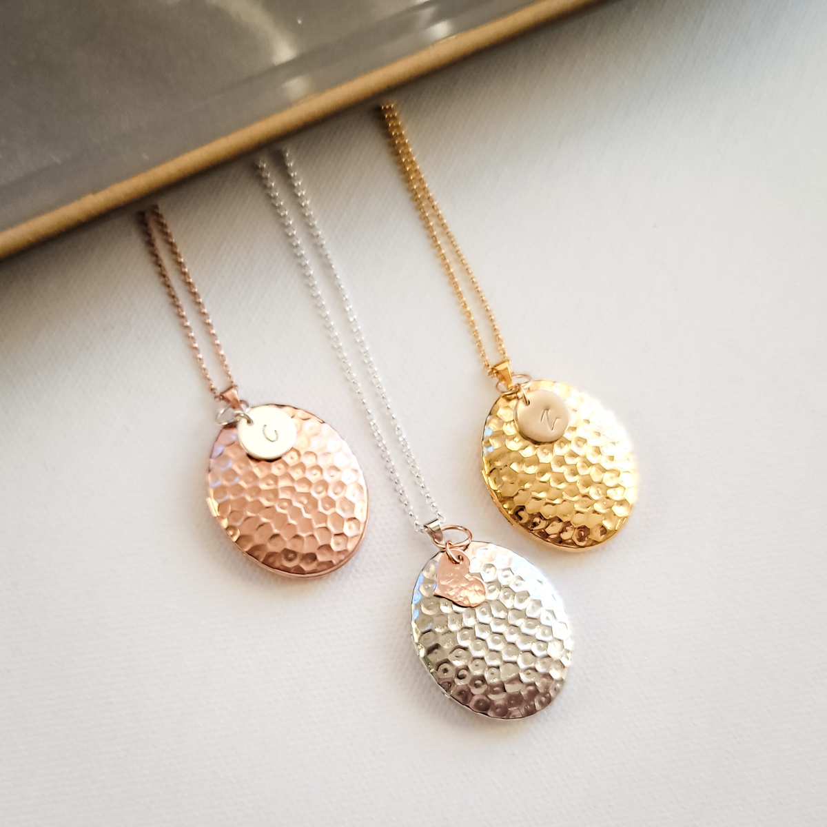 Hammered Oval Locket with Initial Tag - Image 7