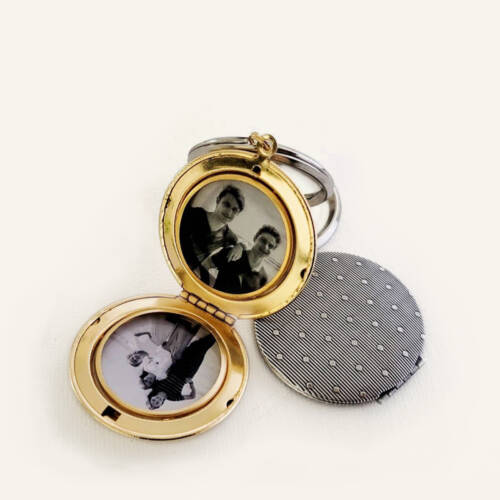 Large Dots Keychain Photo Locket in Gold or Antique SIlver