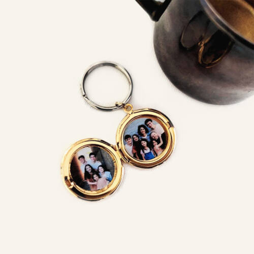 Floral Keychain Photo Locket in Gold, Silver, or Rose Gold
