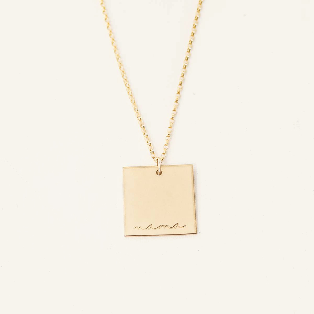 Mama Square Necklace in Cursive