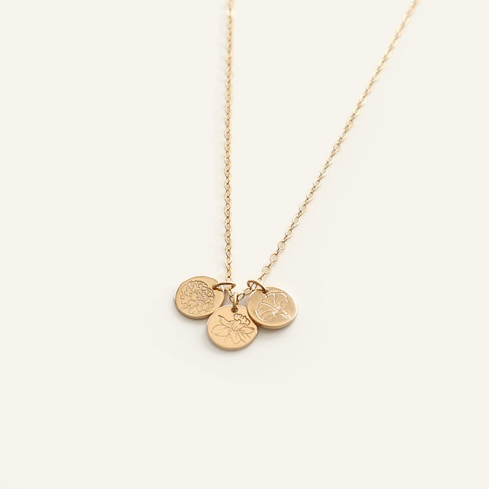 Birth Flower 1/3" disc necklace