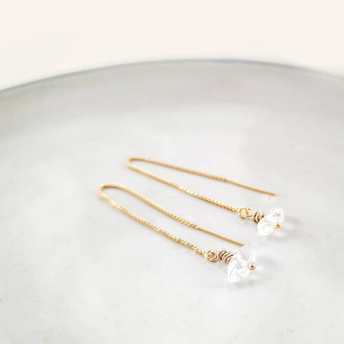 Herkimer Diamond Threader Earrings in Gold and Sterling Silver