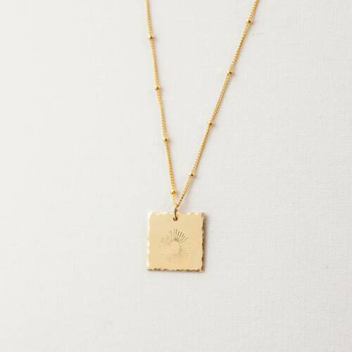 Sunburst 16mm Square or Disc Necklace on Satellite Chain - Hammered Edge or Smooth Edge