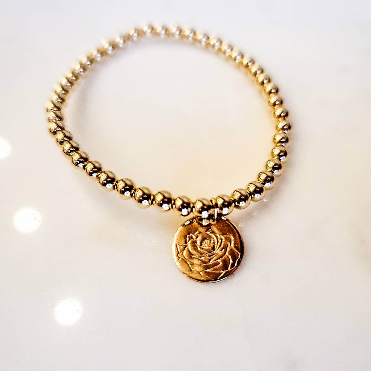 Gold Filled Beaded Bracelet with Birth Month Flower - Image 5