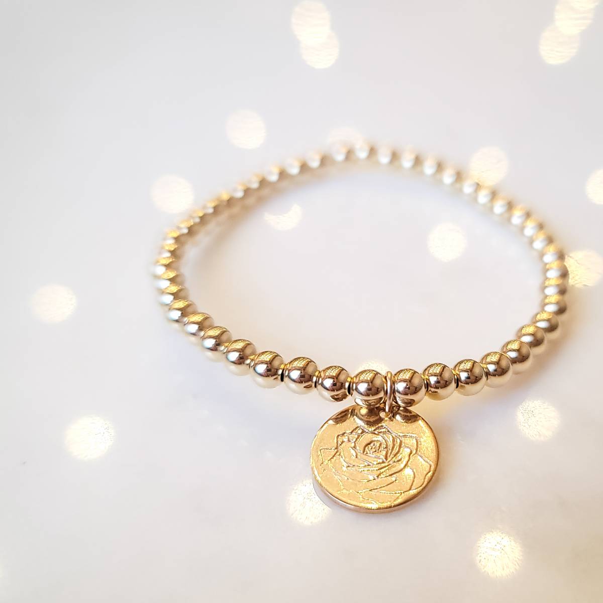 Gold Filled Beaded Bracelet with Birth Month Flower - Image 3