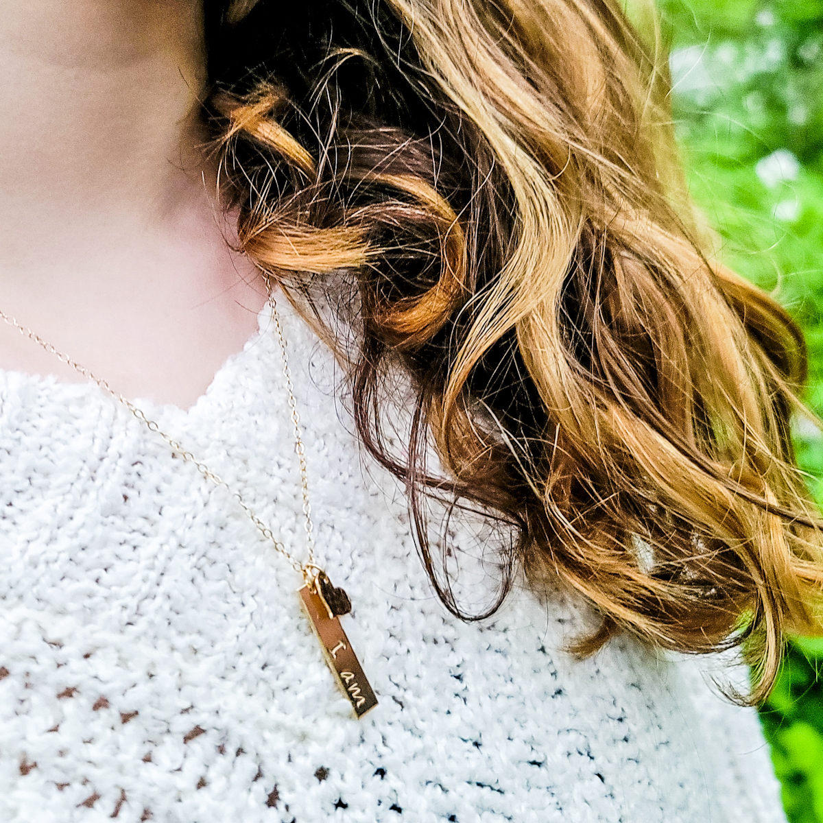 I am Vertical Bar and Hammered Heart Self Affirmation Necklace - Image 2