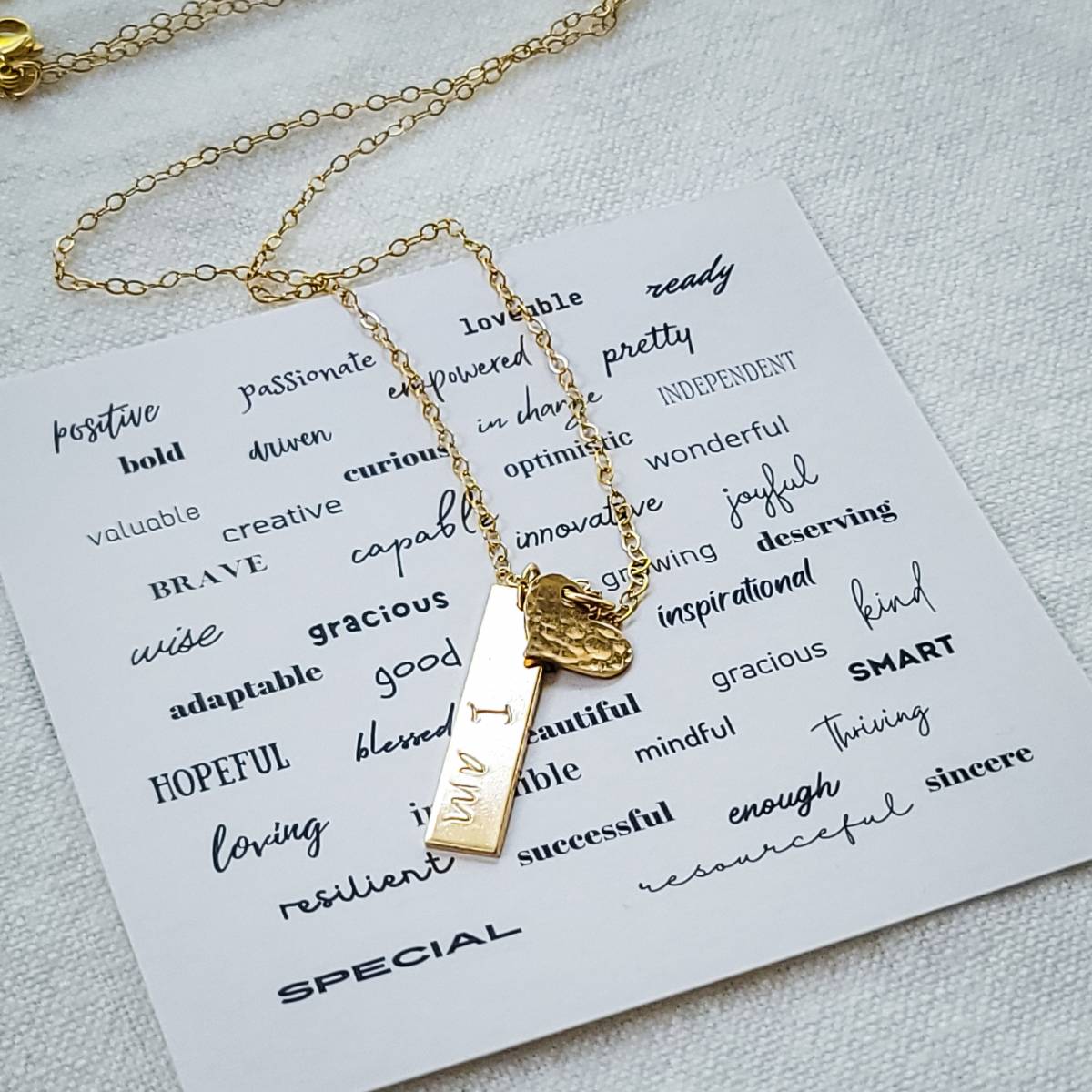 I am Vertical Bar and Hammered Heart Self Affirmation Necklace - Image 5