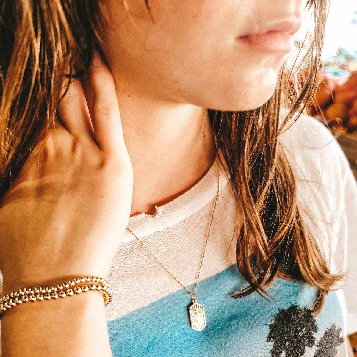 Gold Vermeil Sunburst Necklace on Satellite Chain - Image 5