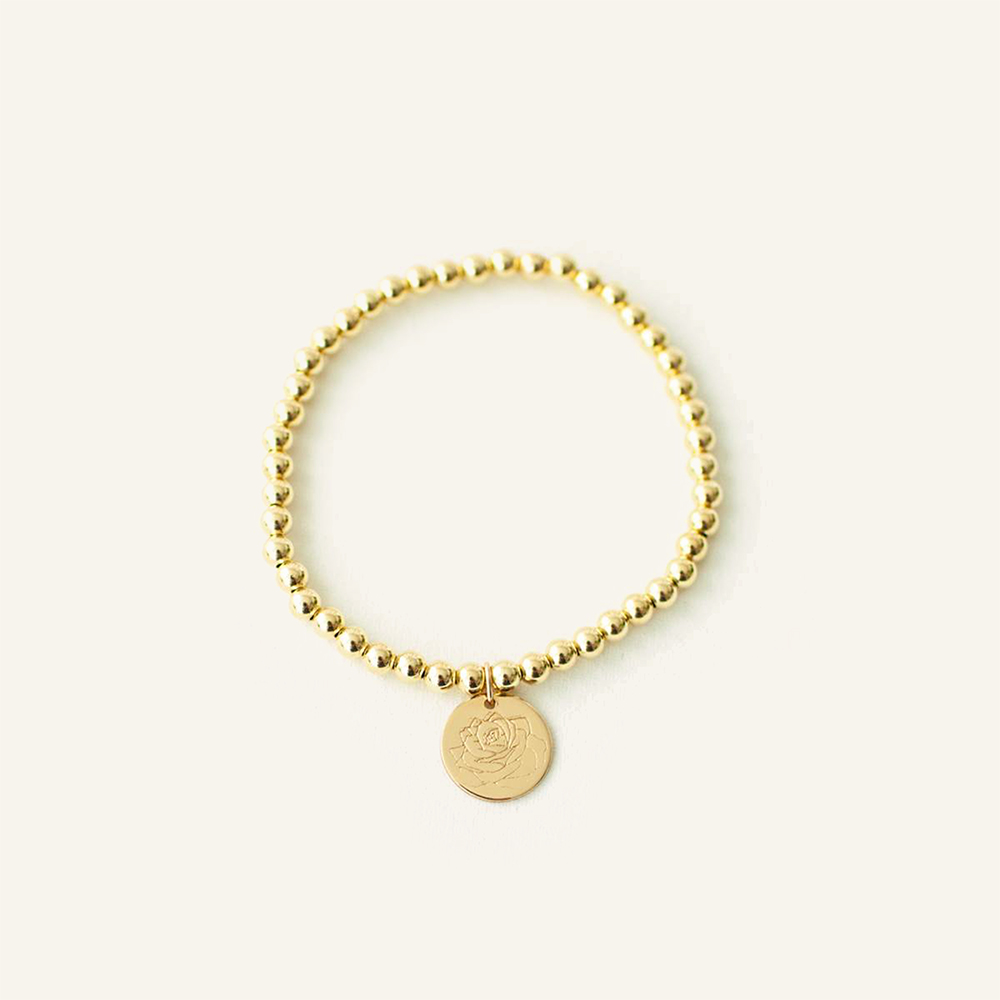Gold Filled Beaded Bracelet with Birth Month Flower