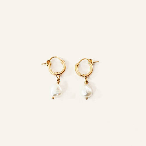 Huggie Pearl Drop Hoop Earrings
