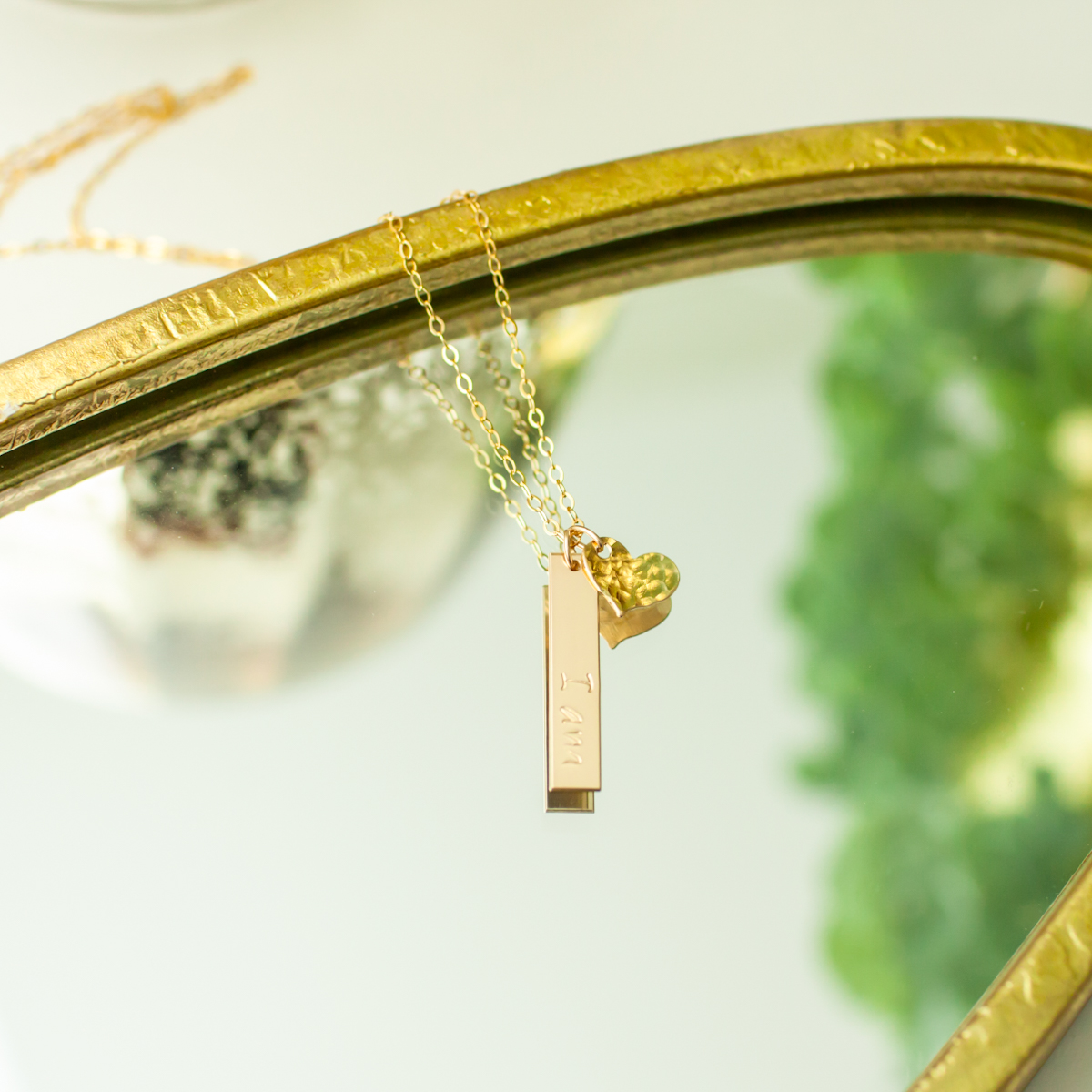 I am Vertical Bar and Hammered Heart Self Affirmation Necklace - Image 3