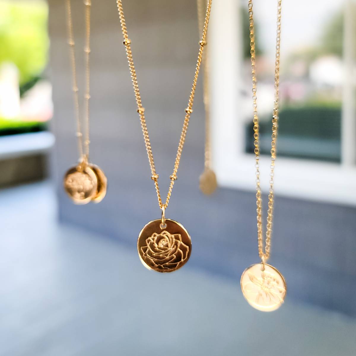 Birth Flower 1/2" and 1/4" Disc Necklace on Satellite Chain - Image 9