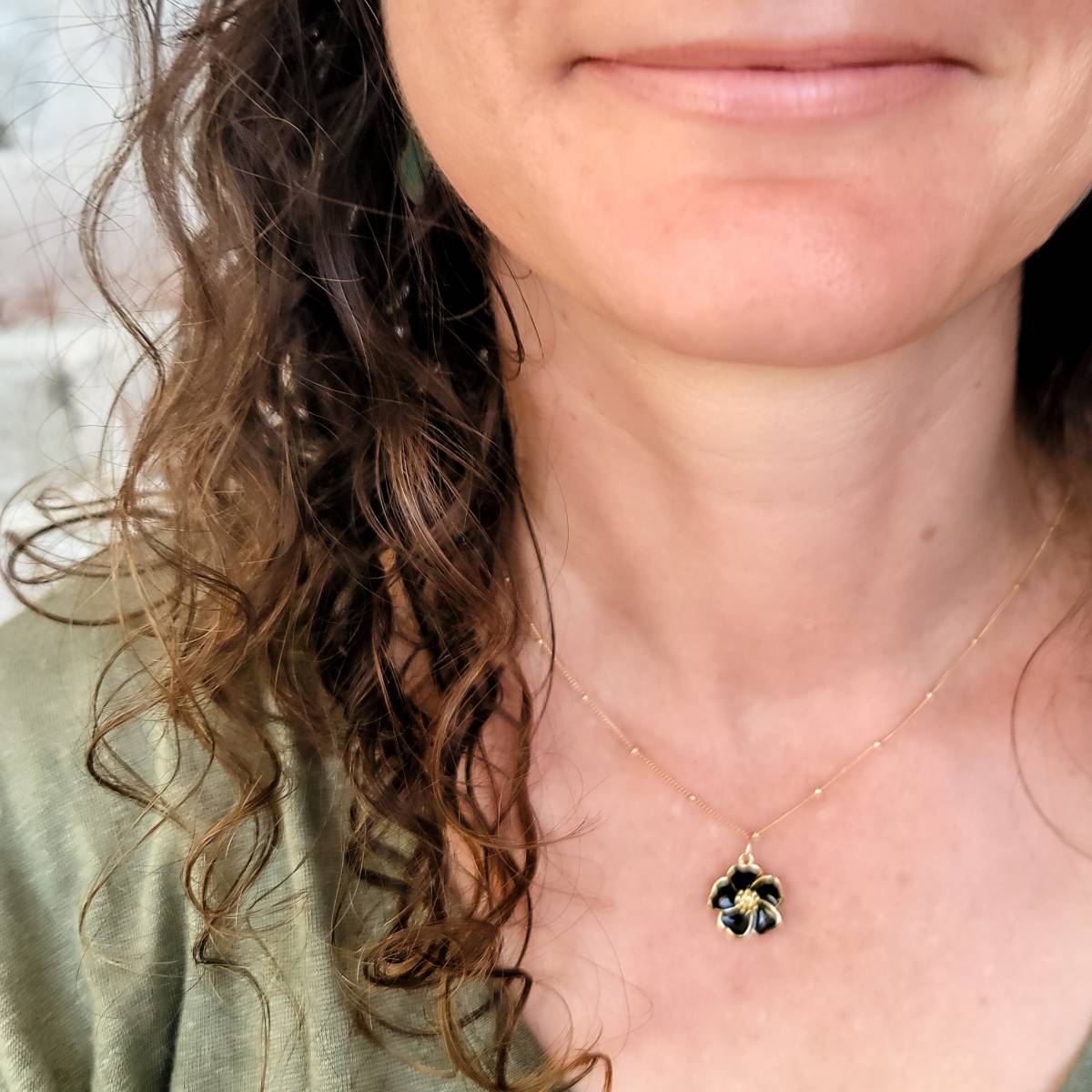 Hibiscus Flower Necklace on Satellite Chain - Image 2