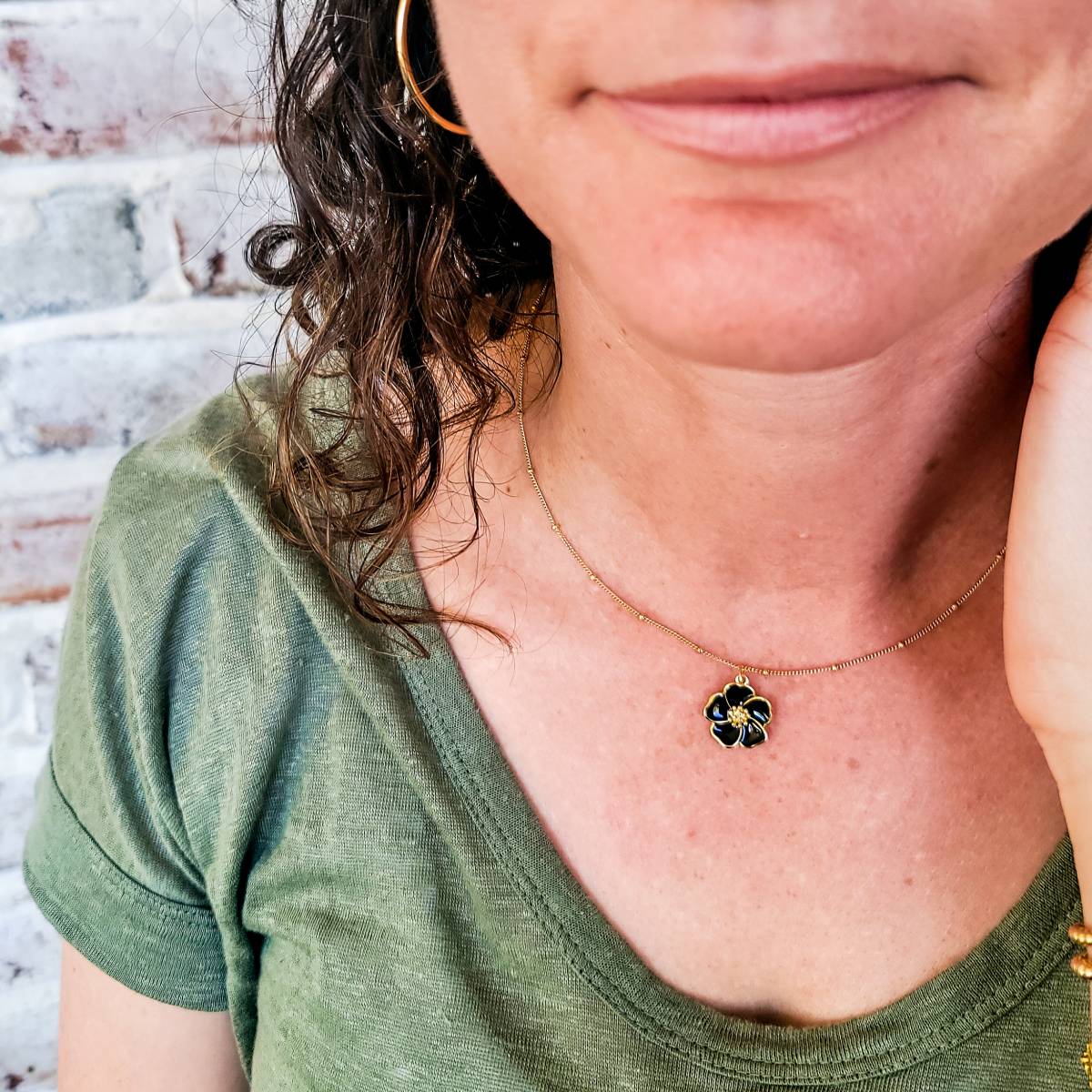 Hibiscus Flower Necklace on Satellite Chain - Image 4