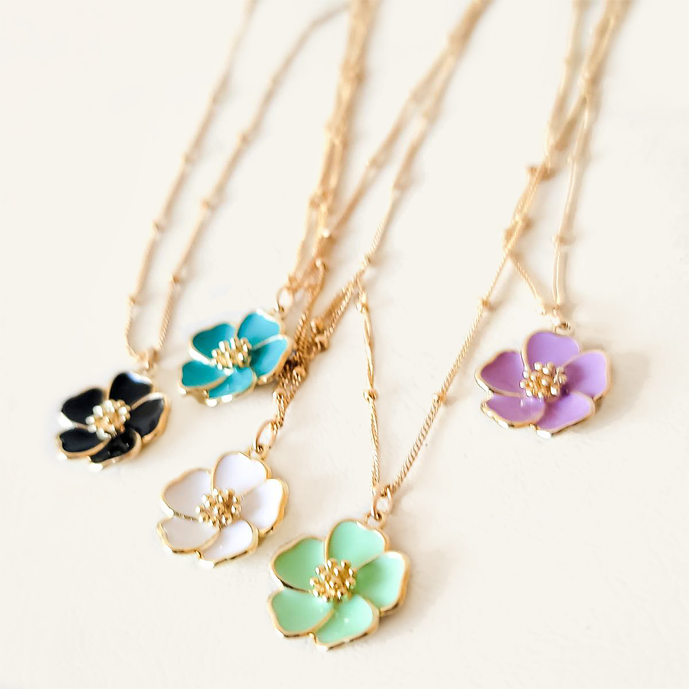 Hibiscus Flower Necklace on Satellite Chain