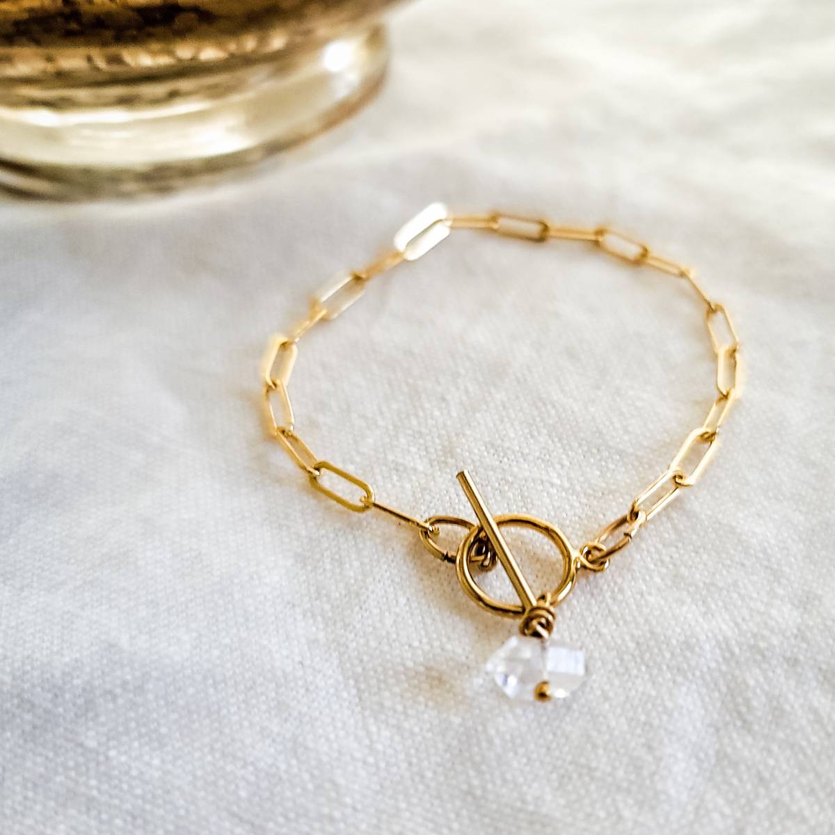 Chunky Toggle Clasp Wire Wrapped Herkimer Diamond Bracelet - Image 2