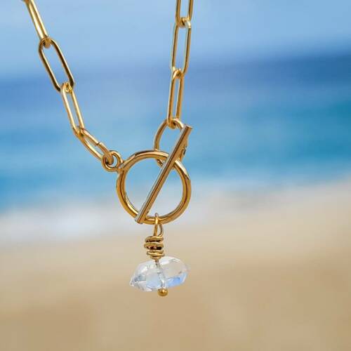 Chunky Toggle Clasp Wire Wrapped Herkimer Diamond Bracelet