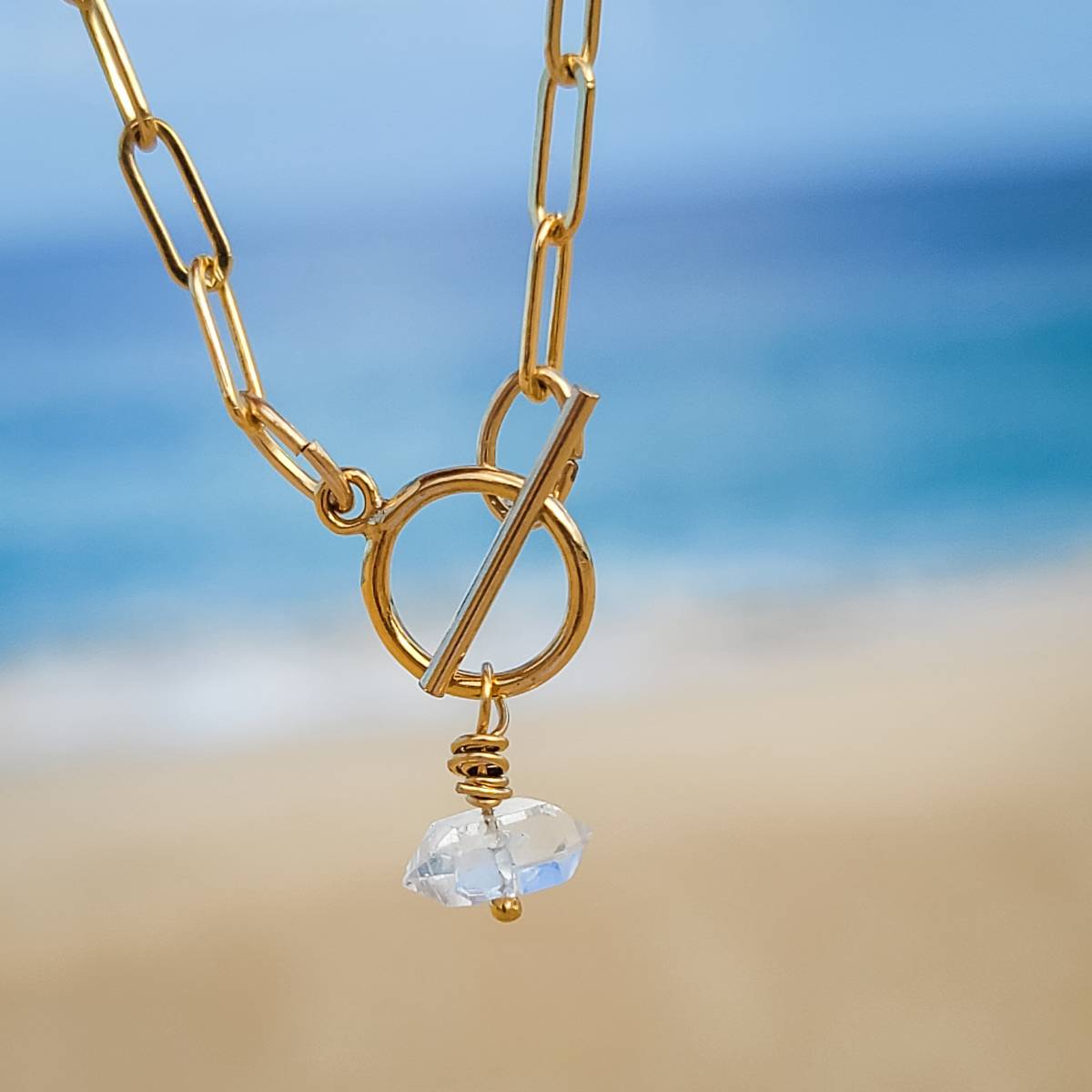 Chunky Toggle Clasp Wire Wrapped Herkimer Diamond Bracelet