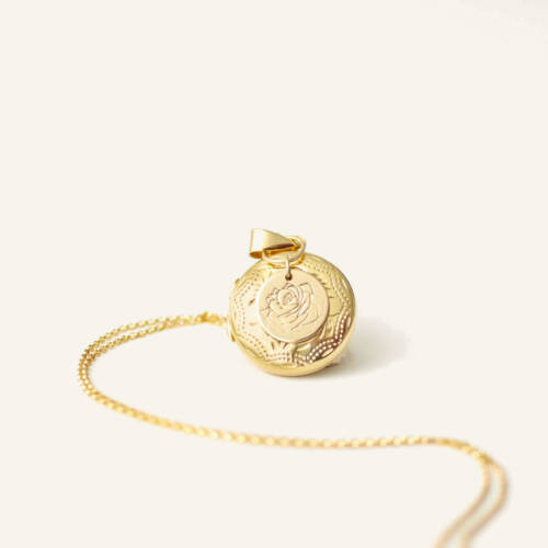 Etched Gold Filled or Sterling Silver Locket with Birth Month Flower