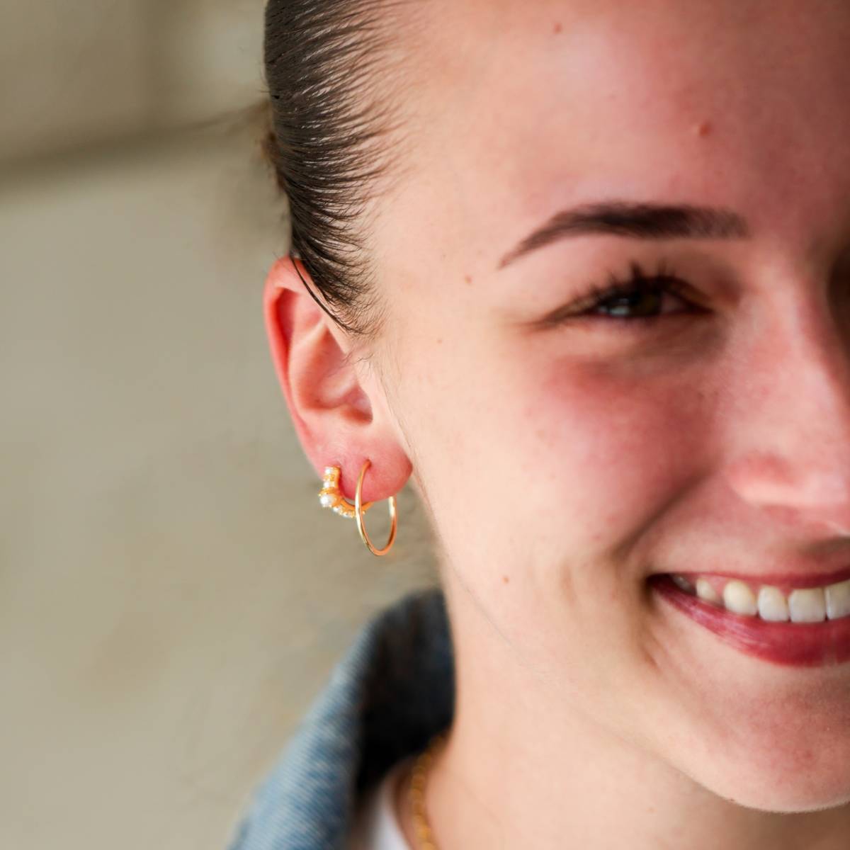 Pearl Gold Vermeil Huggie Hoops - Image 3