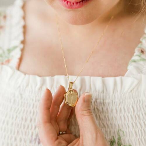 Oval Gold Filled or Sterling Silver Locket on Satellite Chain with Birth Month Flower