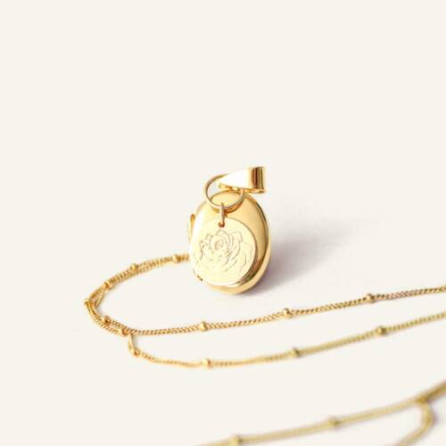 Oval Gold Filled or Sterling Silver Locket on Satellite Chain with Birth Month Flower