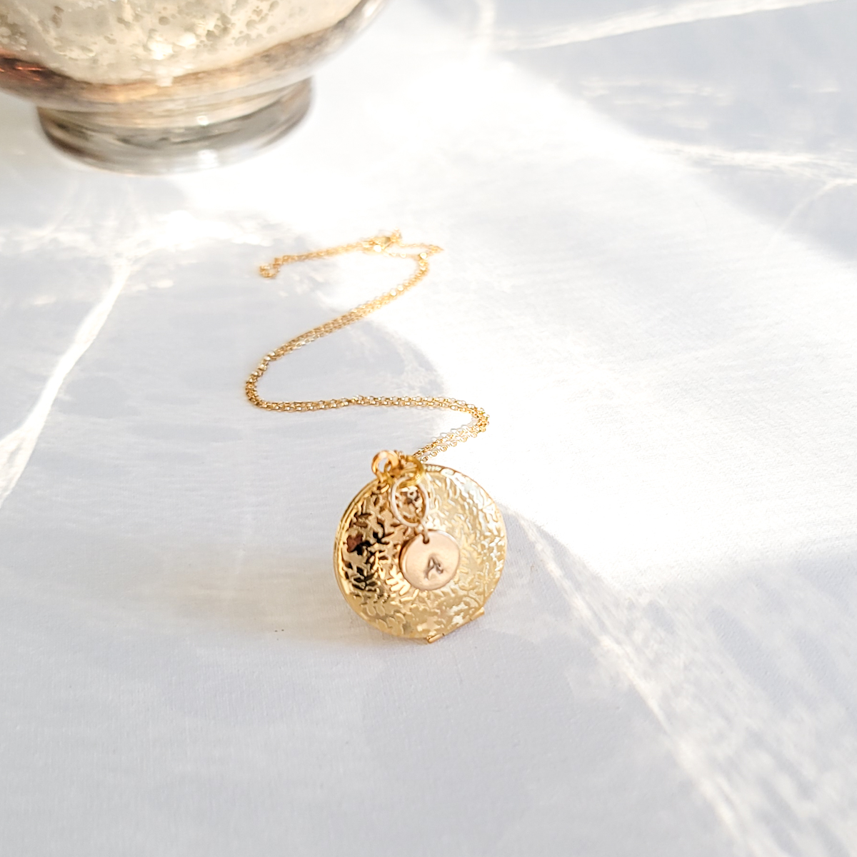 Forget Me Not Locket in Antique Silver, Rose Gold and Gold with Initial - Choose 0-2 Photos - Image 7