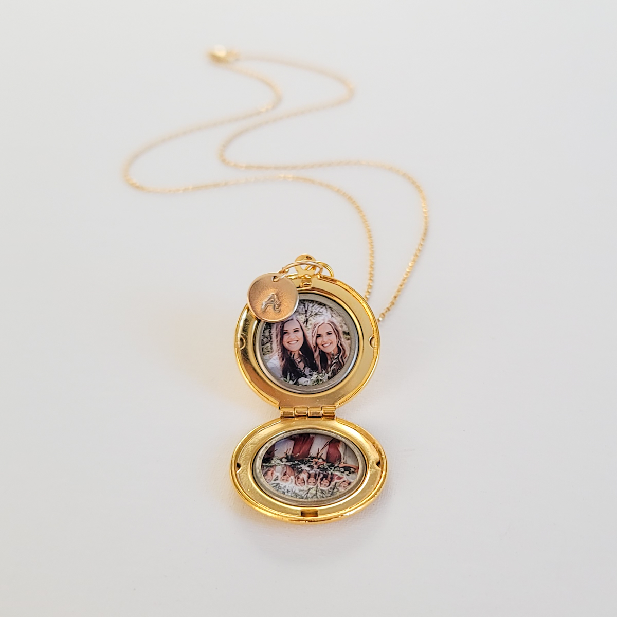 Forget Me Not Locket in Antique Silver, Rose Gold and Gold with Initial - Choose 0-2 Photos - Image 4