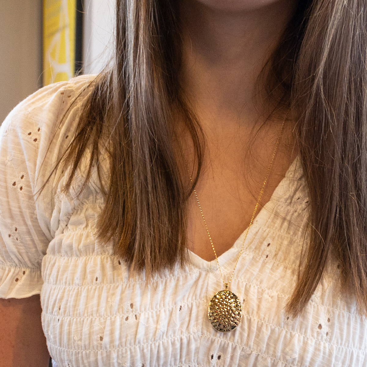 Hammered Oval Locket with Initial Tag - Image 8