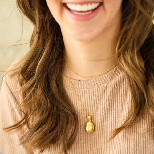 Oval Sterling Silver or Gold Filled Locket on Bar and Curb Chain