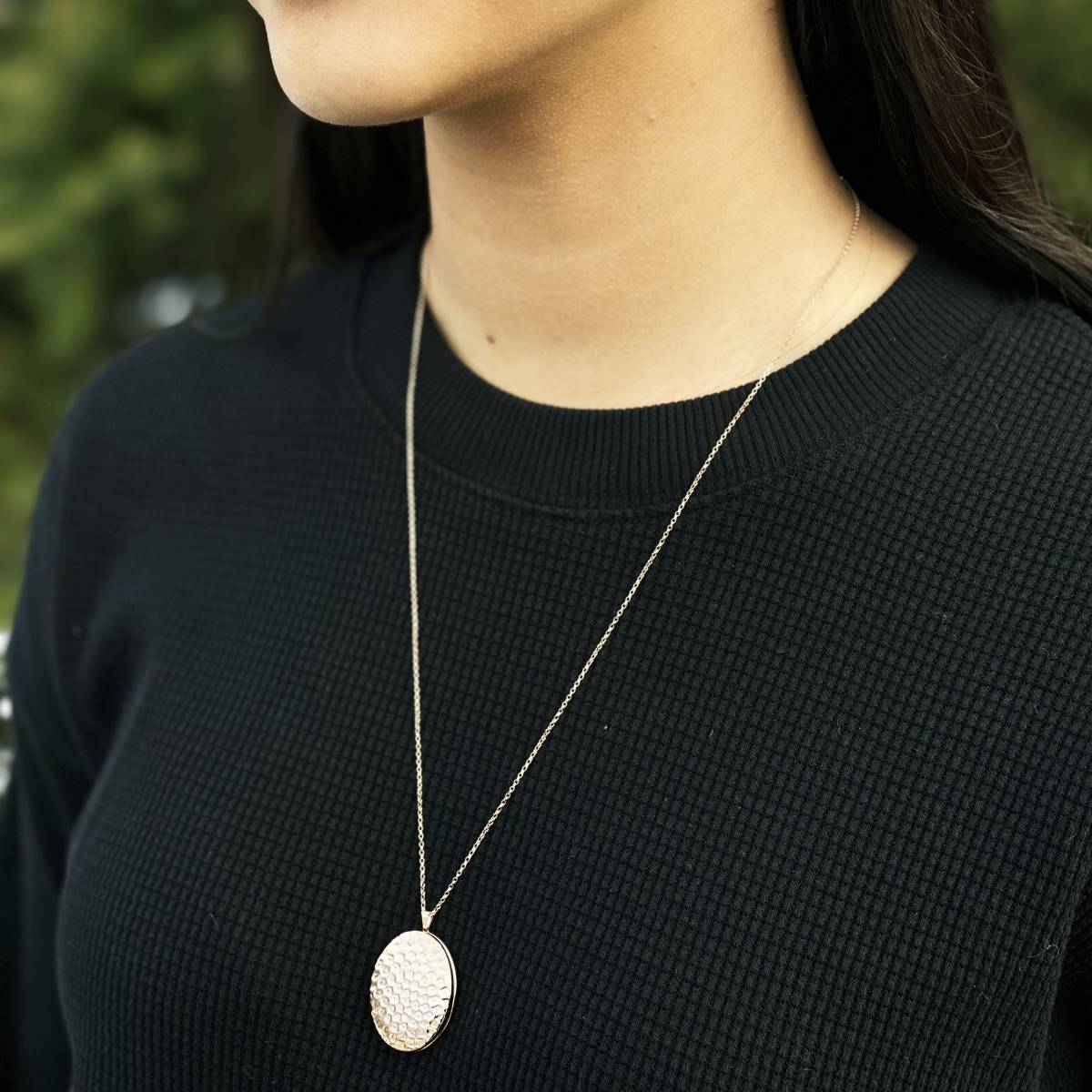 Hammered Oval Locket with Initial Tag - Image 3