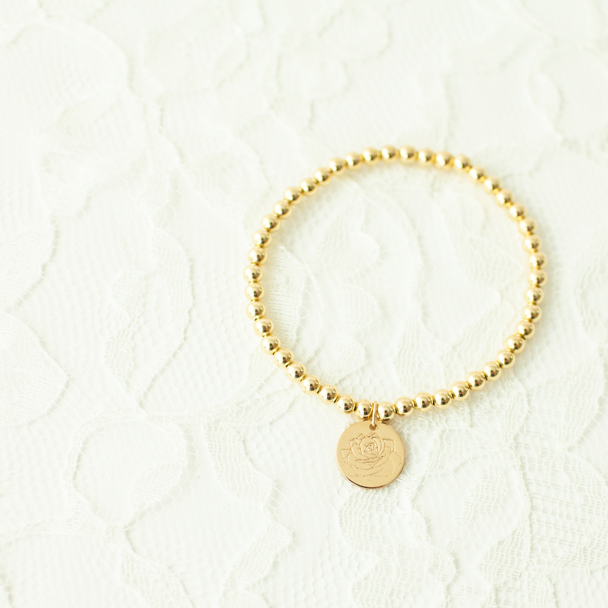 Gold Filled Beaded Bracelet with Birth Month Flower - Image 4