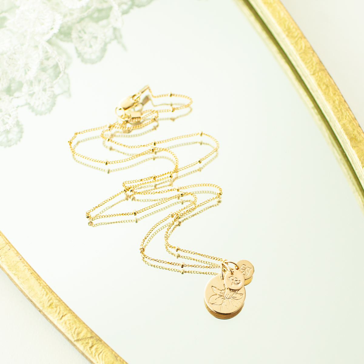 Birth Flower 1/2" and 1/4" Disc Necklace on Satellite Chain - Image 6