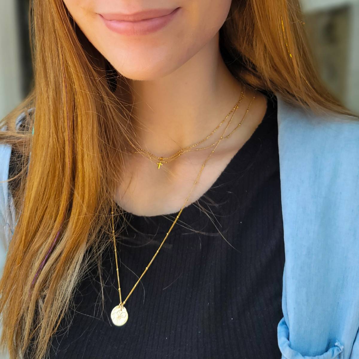 Birth Flower 1/2" and 1/4" Disc Necklace on Satellite Chain - Image 3