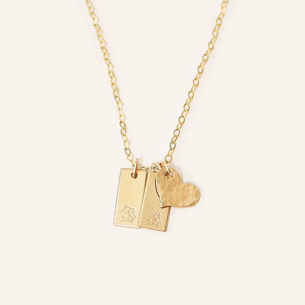 Birth Flower Tiny Bars and Tiny Heart Necklace - Add Bars