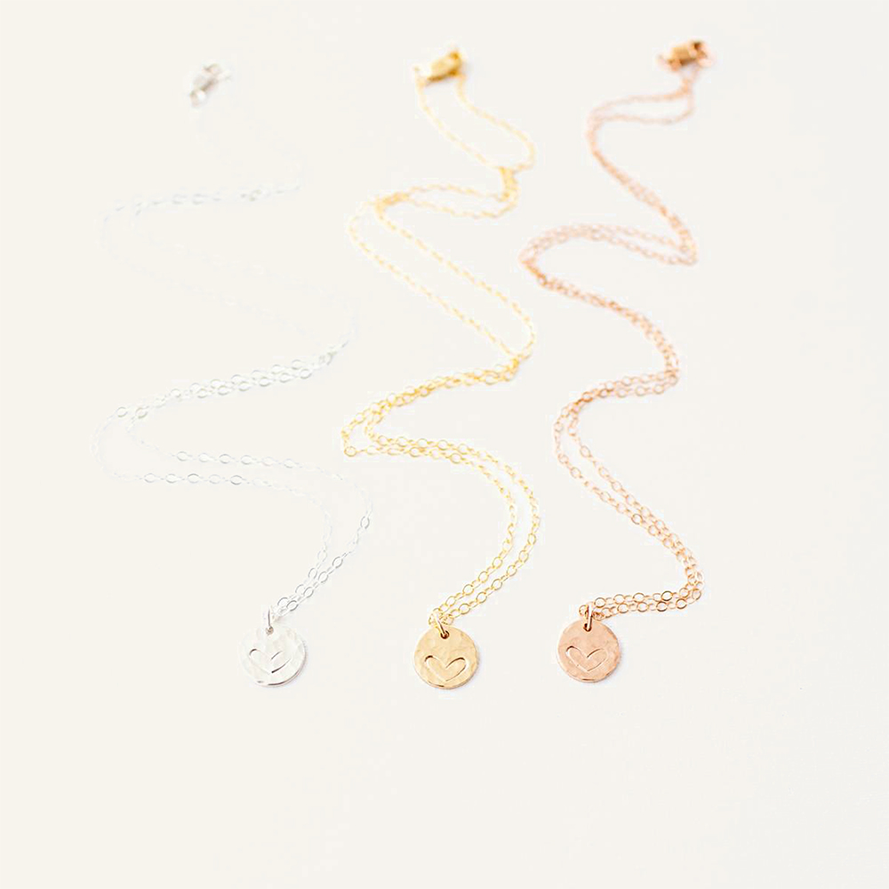 Love Me 9mm (1/3 inch) Custom Disc Hammered Heart Necklace