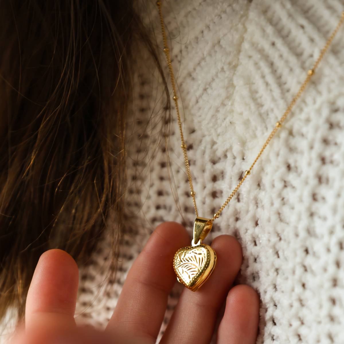 Dainty Floral Sterling Silver and Gold Filled Heart Locket on Satellite Chain - Image 7