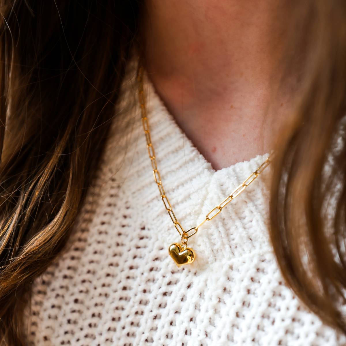 Heart Charm Necklace on Paper Clip Chain - Image 2